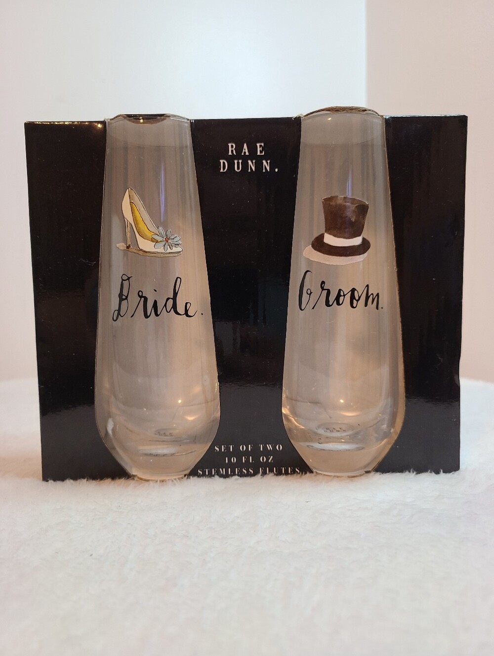 Rae Dunn Bride & Groom 10oz Stemless Flute Champagne Glasses